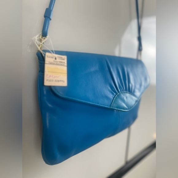 NWT Bag Bazaar Vintage 90’s Turquoise Vegan Leather Clutch Shoulder Bag Purse - Picture 5 of 17